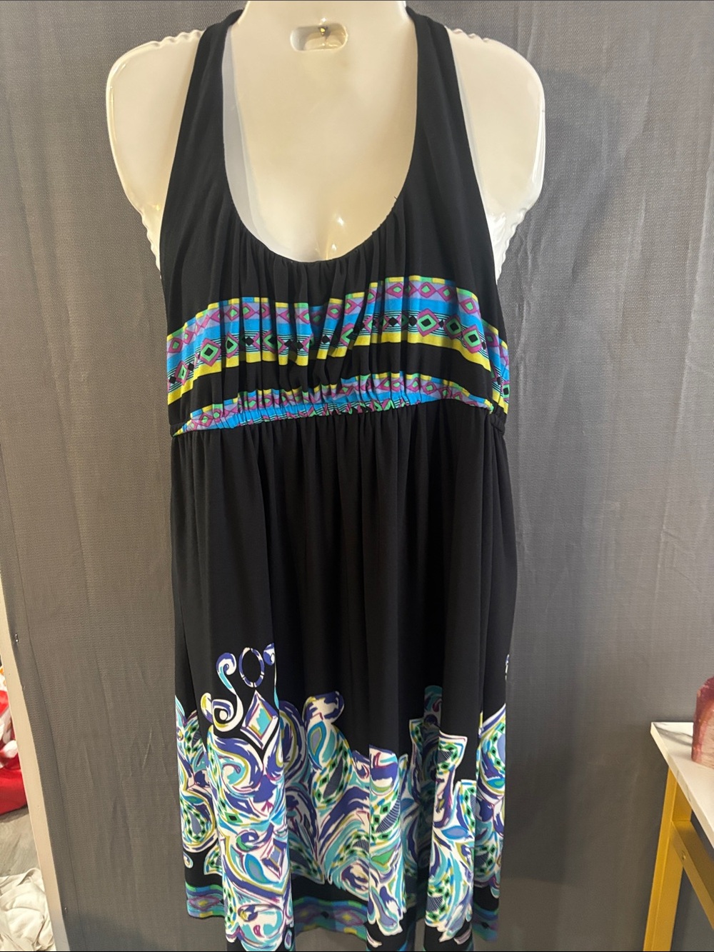 Black Printed Halter Swim Cover-Up Dress - Women